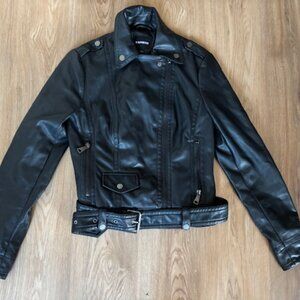 Express Womens Black Faux Leather Moto Biker Jacket EUC XS